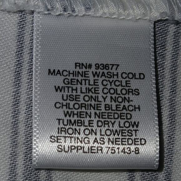 Liz Claiborne Size M Mockneck Zip Up Horizontal Striped Navy Blue White Pockets - Picture 9 of 9